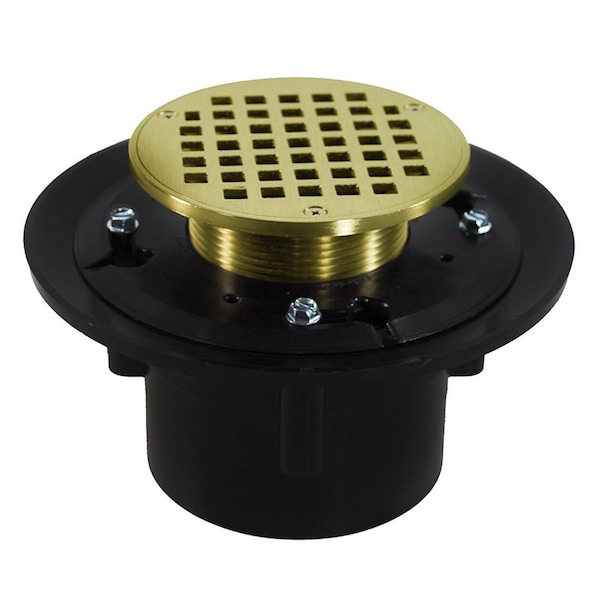 Jones Stephens 2in. x 3in. Heavy Duty ABS Drain Base with 3-1/2in. Metal Spud and 4in. Polished Brass Strainer D49052 - main